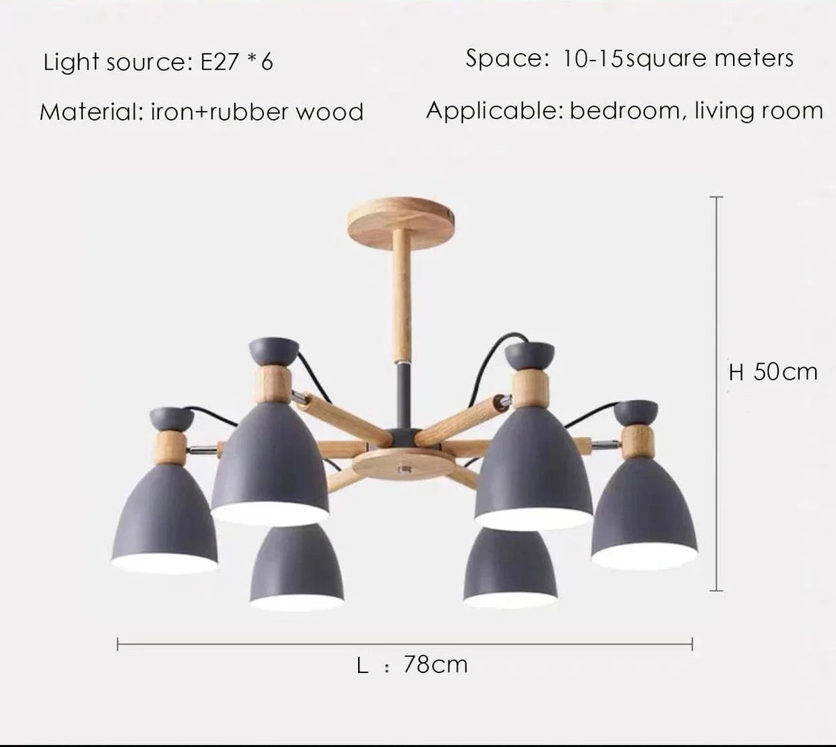 Lustre en bois massif moderne pour plafond d'hôtel | Marco Lucetti Gris 6 lumières