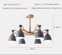 Lustre en bois massif moderne pour plafond d'hôtel | Marco Lucetti Gris 6 lumières