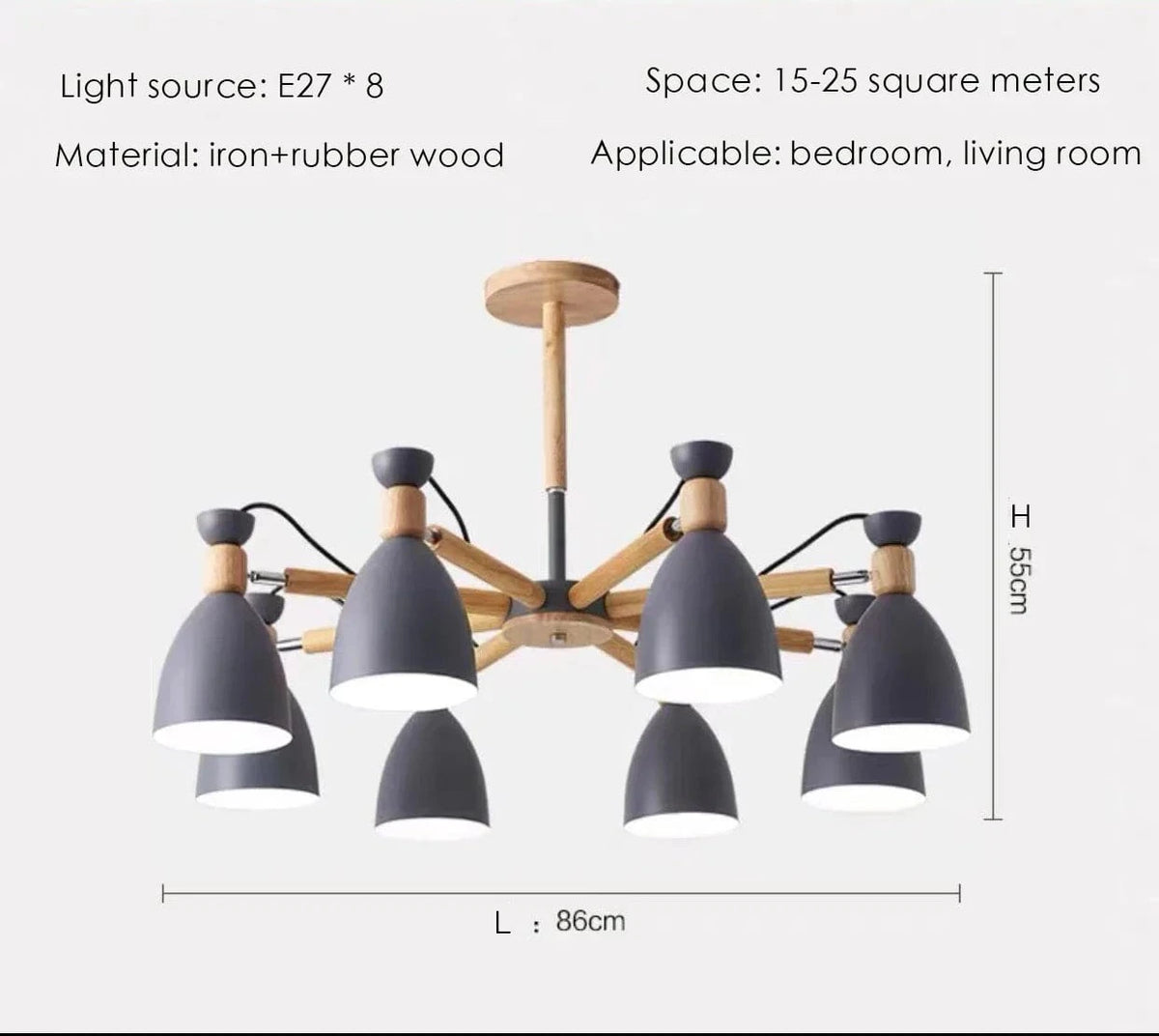 Lustre en bois massif moderne pour plafond d'hôtel | Marco Lucetti Gris 8 lumières