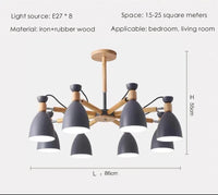 Lustre en bois massif moderne pour plafond d'hôtel | Marco Lucetti Gris 8 lumières