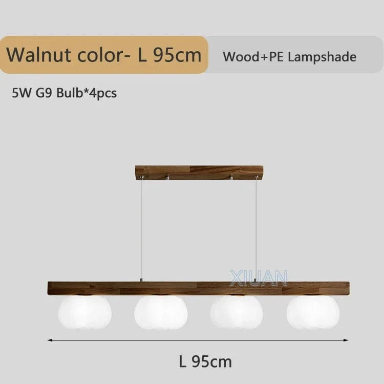 Lustre en bois naturel - Style coton | Marco Lucetti 4 Lumières couleur Noyer / Lumière blanche