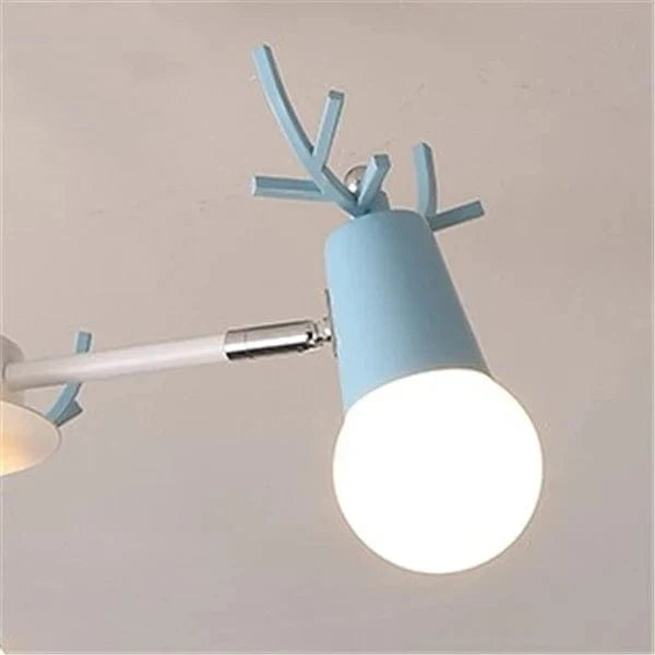 Lustre en bois nordique LED Macaron pour Chambre Enfant | Marco Lucetti Bleu / 8 têtes de lampe