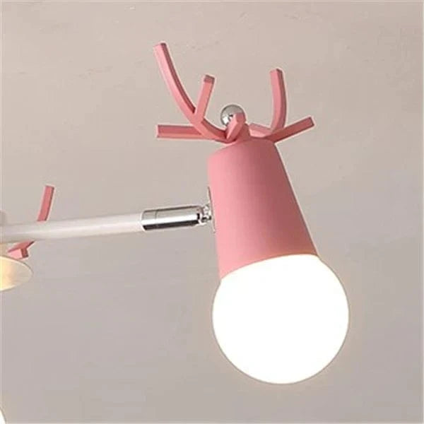 Lustre en bois nordique LED Macaron pour Chambre Enfant | Marco Lucetti Rose / 8 têtes de lampe