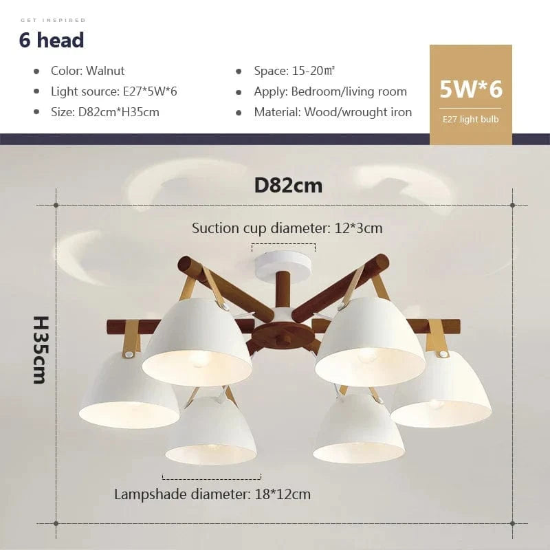 Lustre en bois nordique pour salon avec ampoule E27 | Marco Lucetti B6D / Sans ampoule