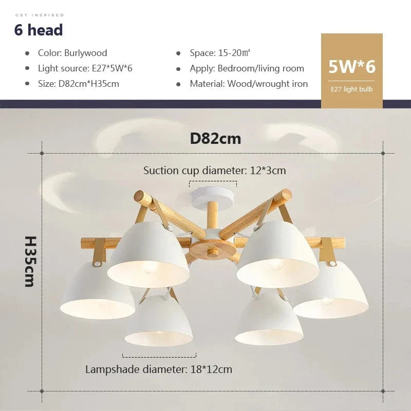 Lustre en bois nordique pour salon avec ampoule E27 | Marco Lucetti B6S / Sans ampoule