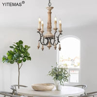 Lustre en bois rétro 4 lumières chambres +6 lumières style Vintage pour salon et salle à manger | Marco Lucetti