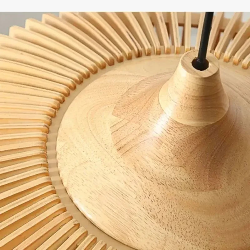 Lustre en bois rond rétro pour table de restaurant avec LED - Style Vintage et Élégance Moderne