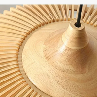 Lustre en bois rond rétro pour table de restaurant avec LED - Style Vintage et Élégance Moderne