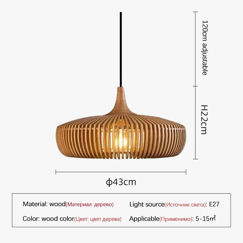 Lustre en bois rond rétro pour table de restaurant avec LED - Style Vintage et Élégance Moderne