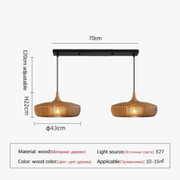 Lustre en bois rond rétro pour table de restaurant avec LED - Style Vintage et Élégance Moderne