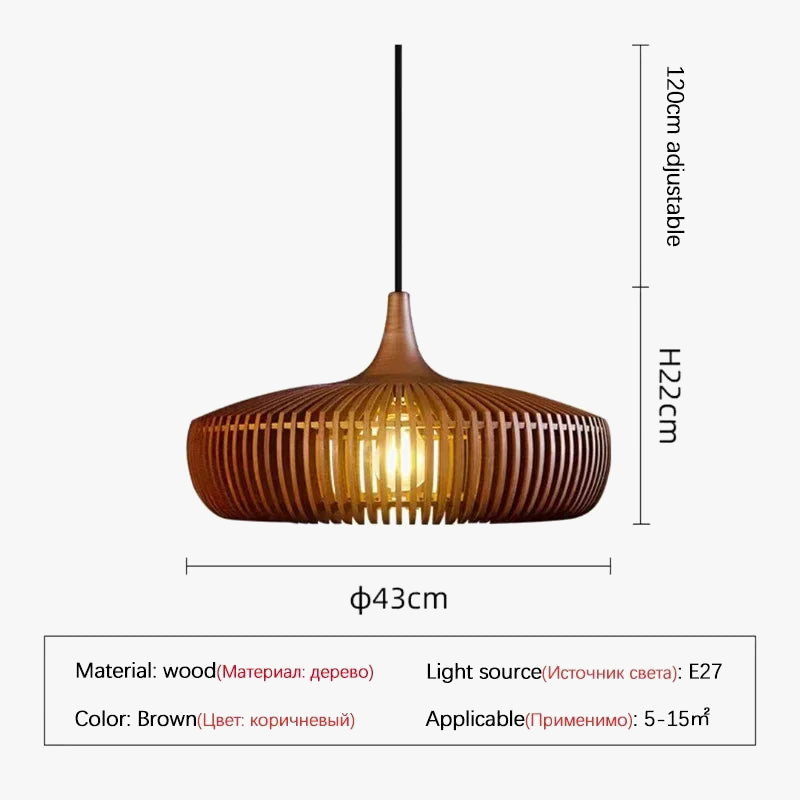 Lustre en bois rond rétro pour table de restaurant avec LED - Style Vintage et Élégance Moderne