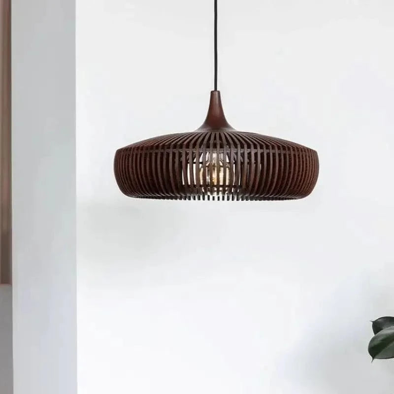 Lustre en bois rond rétro pour table de restaurant avec LED - Style Vintage et Élégance Moderne | Marco Lucetti