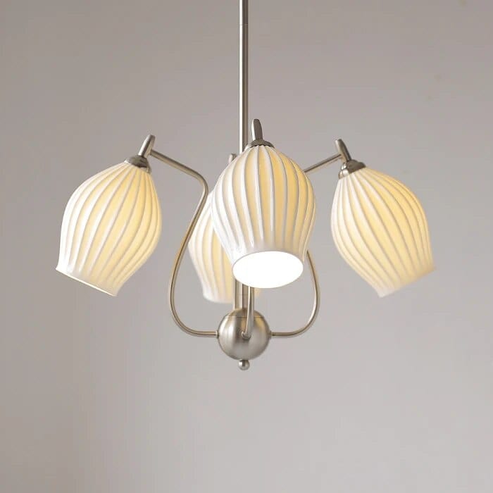 Lustre en céramique français pour un salon élégant | Marco Lucetti 4 têtes argent