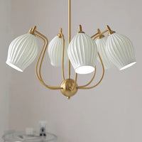 Lustre en céramique français pour un salon élégant | Marco Lucetti 6 têtes doré