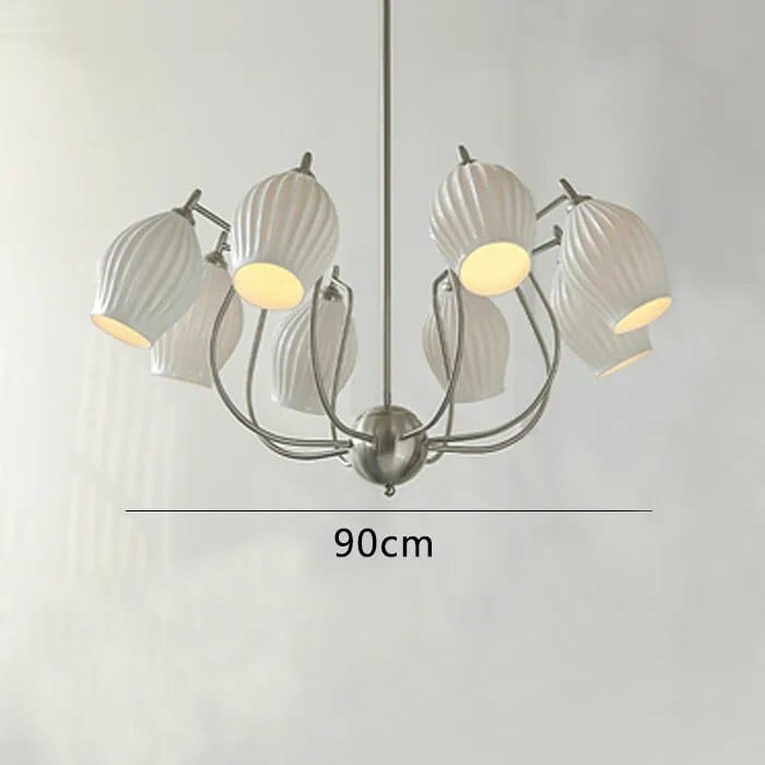 Lustre en céramique français pour un salon élégant | Marco Lucetti 8 têtes argent