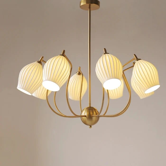 Lustre en céramique français pour un salon élégant | Marco Lucetti 8 têtes doré