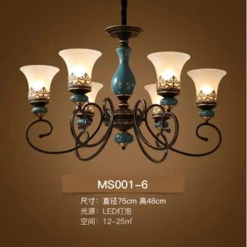 Lustre en céramique LED de style français antique - Design européen | Marco Lucetti 6 lumières