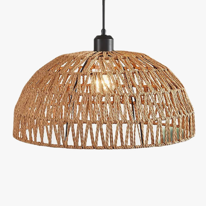 Lustre en corde de chanvre japonais et rotin zen - Fusion de styles naturels