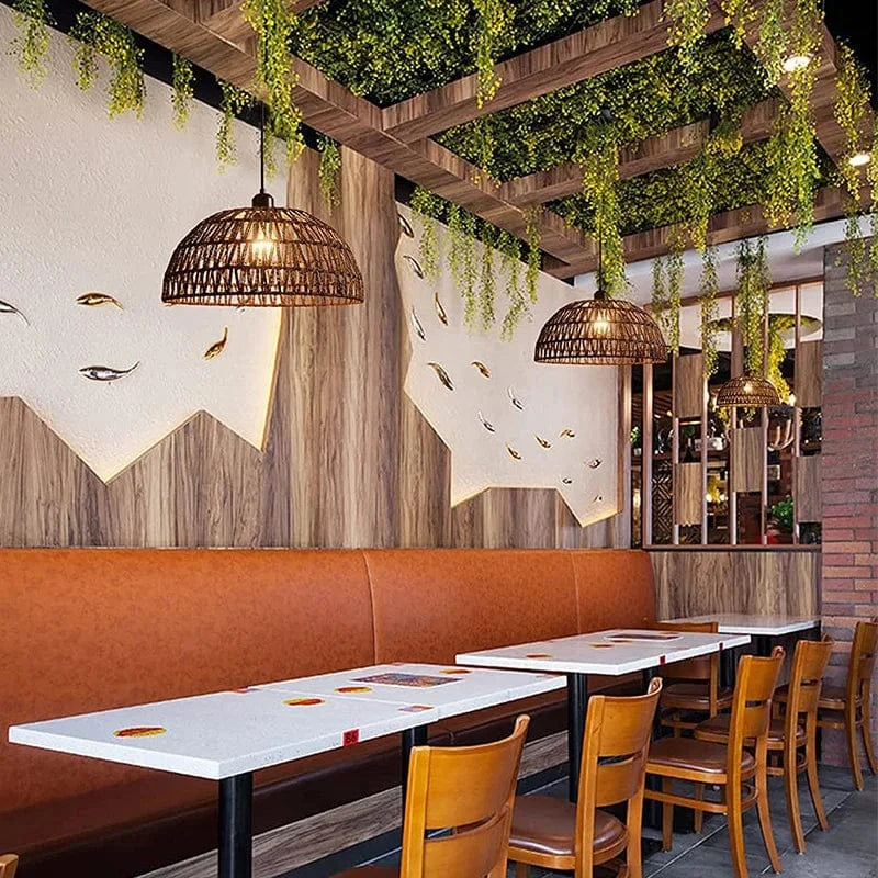 Lustre en corde de chanvre japonais et rotin zen - Fusion de styles naturels | Marco Lucetti