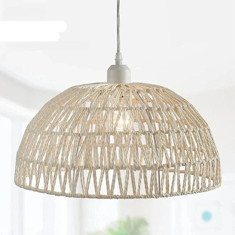 Lustre en corde de chanvre japonais et rotin zen - Fusion de styles naturels | Marco Lucetti B / 40X25CM / Blanc chaud
