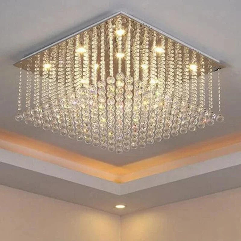 Lustre en cristal carré encastré pour salon de luxe : Lustres en cristal suspension LED de haute qualité | Marco Lucetti