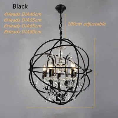 Lustre en cristal d'époque Vintage | Marco Lucetti Couleur noire / Cristal clair / 6 têtes DIA55CM