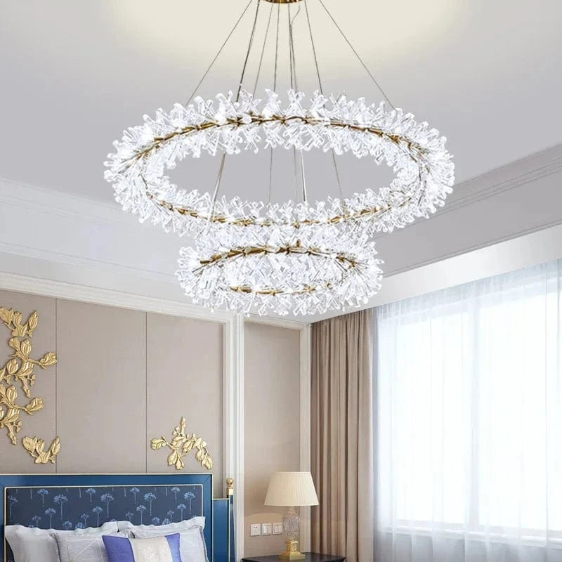 Lustre en cristal de fleur moderne luxe Suspension LED pour salon 60 80 100 cm anneaux suspendus | Marco Lucetti