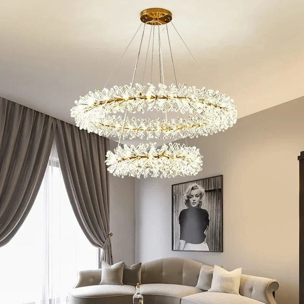 Lustre en cristal de fleur moderne luxe Suspension LED pour salon 60 80 100 cm anneaux suspendus | Marco Lucetti