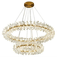 Lustre en cristal de fleur moderne luxe Suspension LED pour salon 60 80 100 cm anneaux suspendus | Marco Lucetti D80cm et D60cm / Lumière naturelle