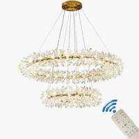 Lustre en cristal de fleur moderne luxe Suspension LED pour salon 60 80 100 cm anneaux suspendus