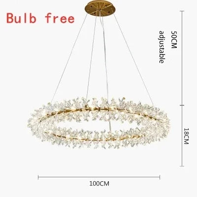 Lustre en cristal de fleur moderne luxe Suspension LED pour salon 60 80 100 cm anneaux suspendus