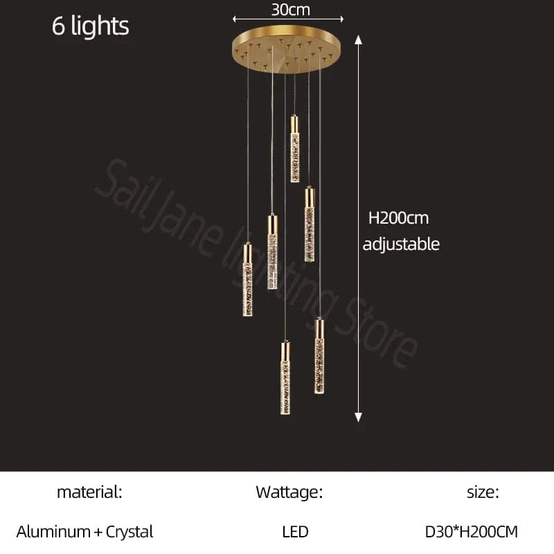 Lustre en cristal design cylindrique - Élégance lumineuse | Marco Lucetti 6 lumières / Lumière blanche