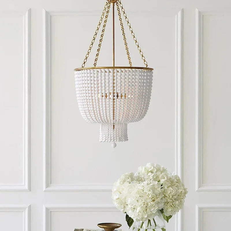 Lustre en cristal doré/chrome avec perles en bois - Éclairage LED E14 reconnaissable | Marco Lucetti