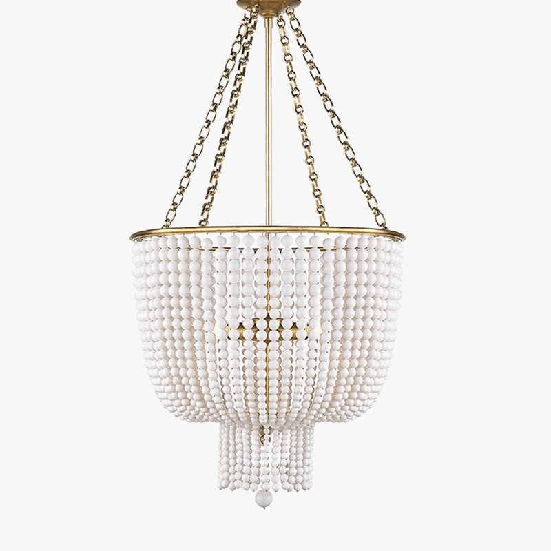 Lustre en cristal doré/chrome avec perles en bois - Éclairage LED E14 reconnaissable | Marco Lucetti