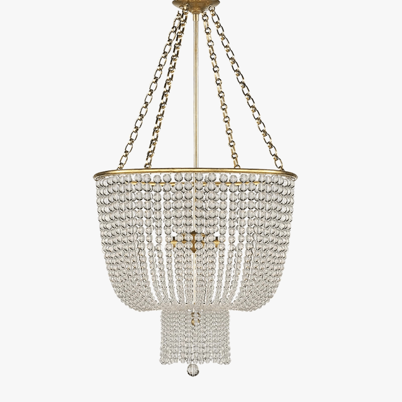 Lustre en cristal doré/chrome avec perles en bois - Éclairage LED E14 reconnaissable | Marco Lucetti