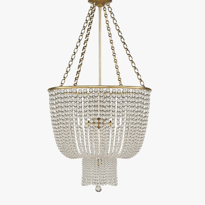 Lustre en cristal doré/chrome avec perles en bois - Éclairage LED E14 reconnaissable | Marco Lucetti