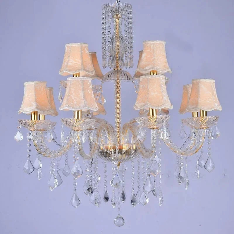 Lustre en cristal européen pour un éclairage élégant et raffiné | Marco Lucetti Avec abat-jour doré