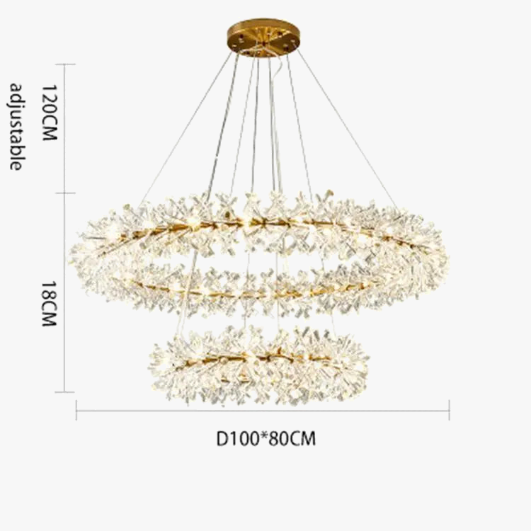 Lustre en cristal Fleur Luminaire de Luxe avec Anneaux Ronds - Collection Élégance Cristalline