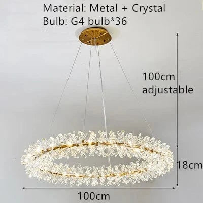 Lustre en cristal Fleur Luminaire de Luxe avec Anneaux Ronds - Collection Élégance Cristalline | Marco Lucetti Diamètre 100cm / Lumière naturelle