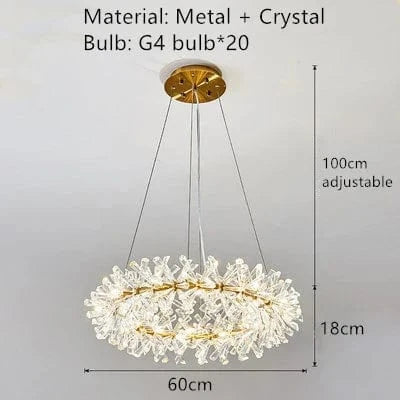 Lustre en cristal Fleur Luminaire de Luxe avec Anneaux Ronds - Collection Élégance Cristalline | Marco Lucetti Diamètre 60cm / Lumière chaude