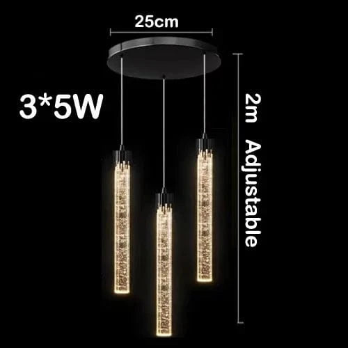 Lustre en cristal LED moderne pour hôtel et bar élégant | Marco Lucetti Noir-A 3Head / Blanc froid 6 000 K.