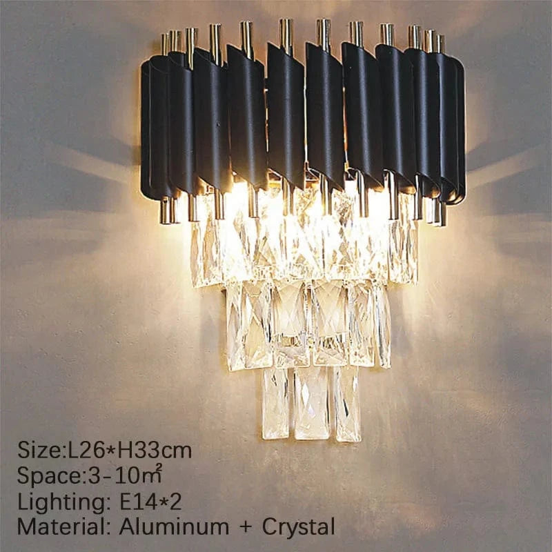 Lustre en cristal luxueux avec éclairage LED pour intérieur - Élégance illuminée | Marco Lucetti Applique / Noir / 3 lumières de couleur