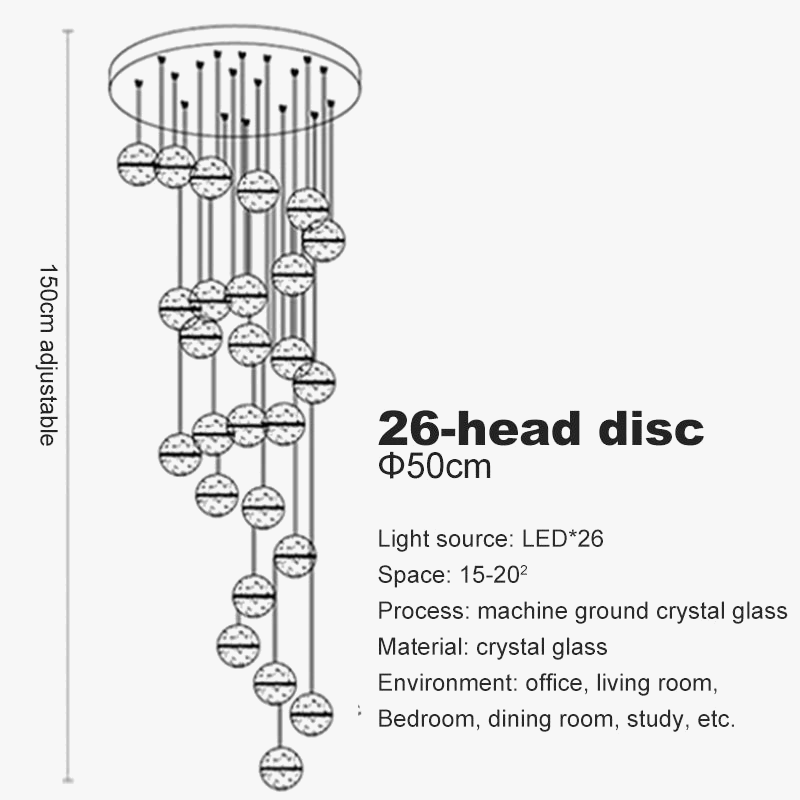 Lustre en cristal moderne avec boule tournante LED suspendue - LUXE LUMINEUX | Marco Lucetti