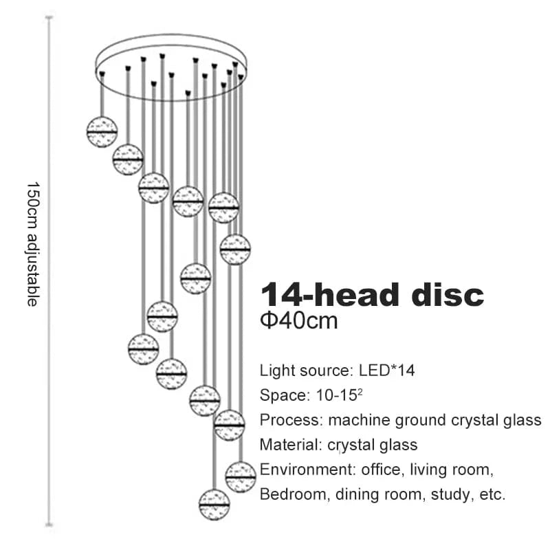 Lustre en cristal moderne avec boule tournante LED suspendue - LUXE LUMINEUX | Marco Lucetti 14 tête ronde / Blanc chaud