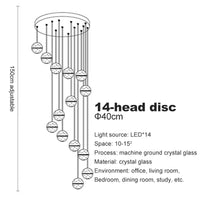 Lustre en cristal moderne avec boule tournante LED suspendue - LUXE LUMINEUX | Marco Lucetti 14 tête ronde / Blanc chaud