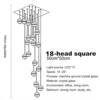 Lustre en cristal moderne avec boule tournante LED suspendue - LUXE LUMINEUX | Marco Lucetti 18 carrés de tête / Blanc chaud