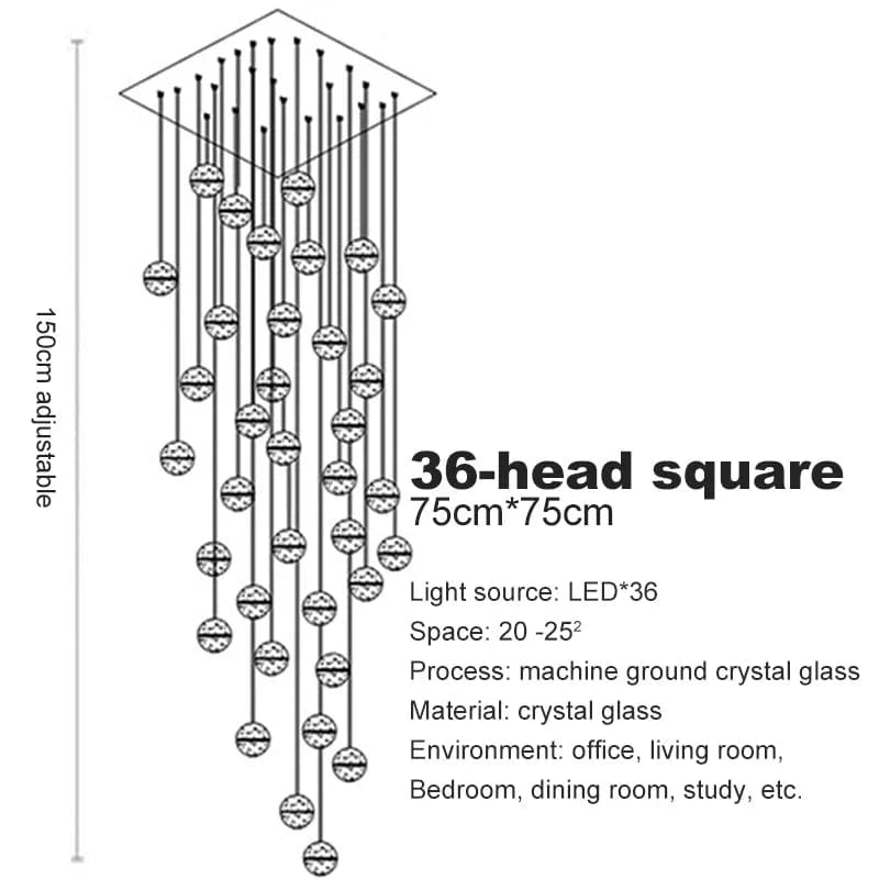 Lustre en cristal moderne avec boule tournante LED suspendue - LUXE LUMINEUX | Marco Lucetti 36 carrés de tête / Blanc chaud