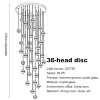 Lustre en cristal moderne avec boule tournante LED suspendue - LUXE LUMINEUX | Marco Lucetti 36 disques de tête / Blanc chaud