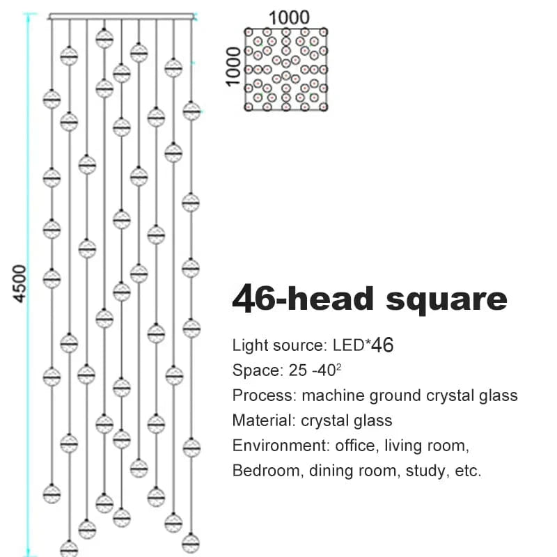Lustre en cristal moderne avec boule tournante LED suspendue - LUXE LUMINEUX | Marco Lucetti 46 carrés de tête / Blanc chaud