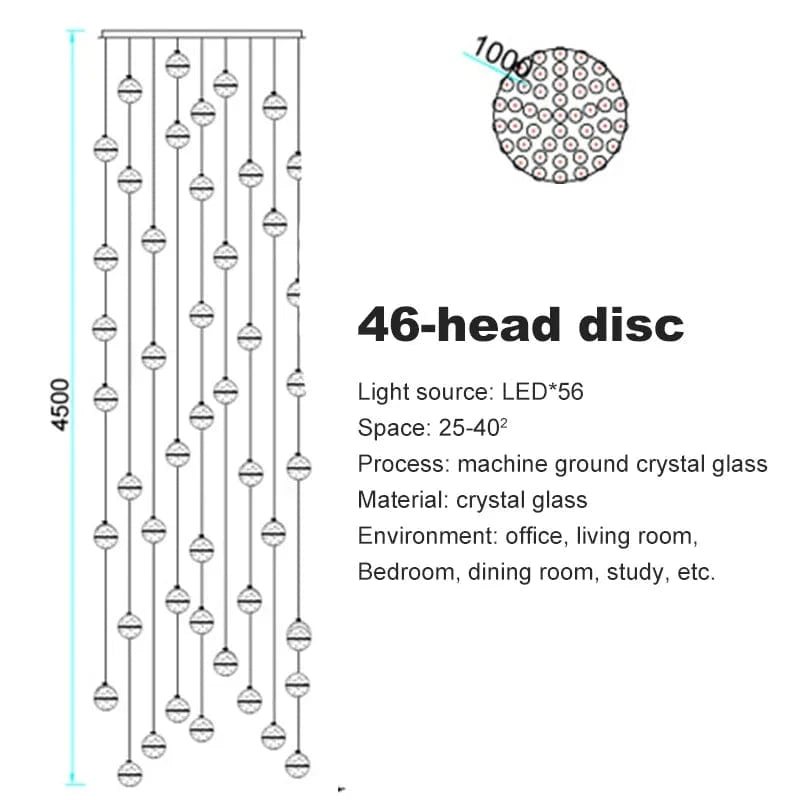 Lustre en cristal moderne avec boule tournante LED suspendue - LUXE LUMINEUX | Marco Lucetti 46 disques de tête / Blanc chaud